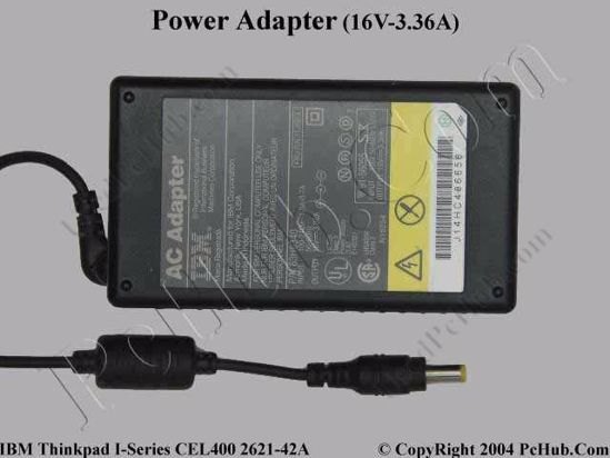 Picture of IBM Thinkpad Series AC Adapter- Laptop 02K6497, 11J8956, 16V 3.36A, Tip C (2-prong)