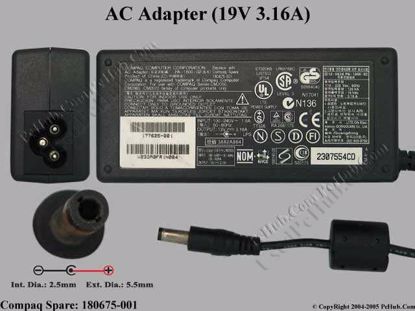 Picture of Compaq Common Item (Compaq) AC Adapter- Laptop 180675-001(PA-1600-02), 19V 3.16A, Tip C