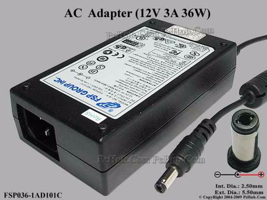 Round Mouth Jack FSP036-RAB AC Power Adapter Charger 12V 3A 36W C6 Lockable 