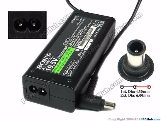 19.5V 4.7A, Barrel 6.0/4.3mm With Pin, 2-Prong VGP-AC19V41 Sony Vaio Parts AC Adapter- Laptop. PcHub.com - Laptop parts , spares , parts & Automation
