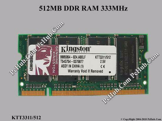 mærkning trojansk hest bule 512MB DDR SDRAM SODIMM, 333MHz CL2.5 KTT3311/512 Kingston KTT3311/512  Laptop DDR-333. PcHub.com - Laptop parts , Laptop spares , Server parts &  Automation