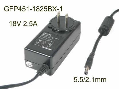 Philips GFP451-1825BX-1 AC Adapter - NEW Original 18V 2.5A, 5.5/2.1mm, US 2-Pin, New