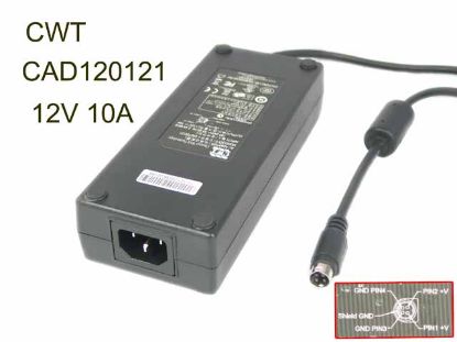 CWT / Channel Well Technology CAD120121 AC Adapter 5V-12V 12V 10A, 4P P3&4=V+ , C14