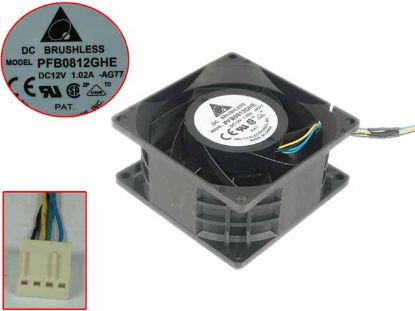 Picture of Delta Electronics PFB0812GHE Server - Square Fan AG77, sq80x80x38mm, w50x4x4, 12V 1.02A