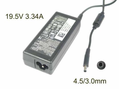 Picture of Dell Common Item (Dell) AC Adapter- Laptop 19.5V 3.34A, 4.5/3.0mm W/Pin, 3-Prong, NEW