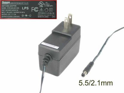 Picture of Sunny SYS1428-2412-W2 AC Adapter 5V-12V 12V 2A, 5.5/2.1mm, US 2P