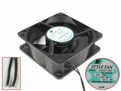 Picture of STYLE FAN S12D22-TW2G Server - Square Fan 220V16W, Alum, sq120x120x38mm, Insertion