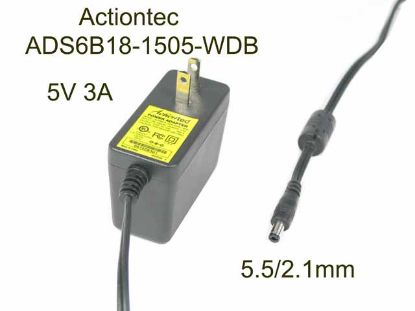 Picture of Actiontec ADS6B18-1505-WDB AC Adapter 5V-12V 5V 3A, 5.5/2.1mm, US 2P Plug