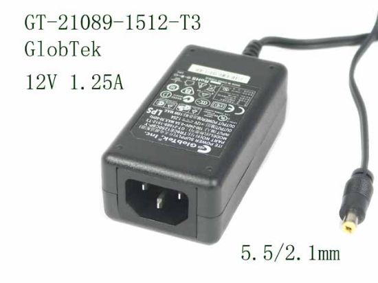 Picture of GlobTek  GT-21089-1512-T3 AC Adapter 5V-12V 12V 1.25A, 5.5/2.1mm, C14