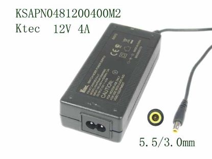 Picture of Ktec KSAPN0481200400M2 AC Adapter 5V-12V 12V 4A, Barrel 5.5/3.0mm With Pin, 2-Prong  New