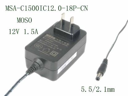 Picture of MOSO MSA-C1500IC12.0-18P-CN AC Adapter 5V-12V 12V 1.5A, 5.5/2.1mm, US 2P Plug, New