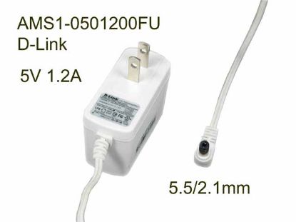 Picture of D-Link AMS1-0501200FU AC Adapter 5V-12V 5V 1.2A, 5.5/2.1mm, US 2P Plug, White