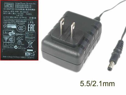 Picture of APD / Asian Power Devices WA-24Q12R AC Adapter 5V-12V 12V 2.0A, Barrel 5.5/2.1mm, US 2-Pin Plug, NEW