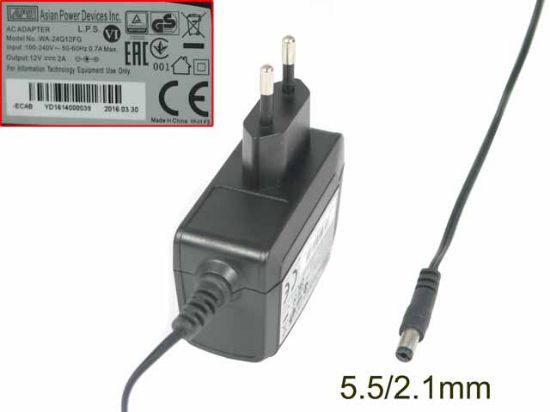 Picture of APD / Asian Power Devices WA-24Q12FG AC Adapter 5V-12V 5.5/2.1mm, EU 2-Pin Plug， NEW