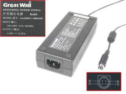 Picture of Great Wall GA120SC1-19006320 AC Adapter- Laptop 19V 6.32A, 4P P1&4=V+, C14, New