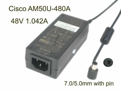 Picture of Cisco AM50U-480A AC Adapter 48V AM50U-480A, 48V 1.042A, Barrel 7.0/5.0mm with pin, IEC C14