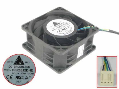 Picture of Delta Electronics PFR0812DHE Server - Square Fan CC1N, sq80x80x38mm, 4-wire, 12V 2.54A