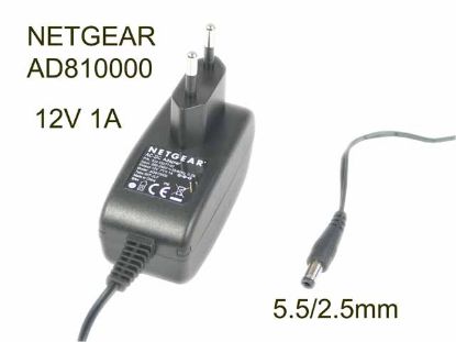 Picture of NETGEAR AD810000 AC Adapter 5V-12V 12V 1A, 5.5/2.5mm, EU 2P Plug, New