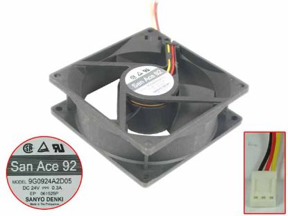 Picture of Sanyo 9G0924A2D05 Server - Square Fan DC 24V 0.30A, 90x90x32mm, 3-pin 3-wire