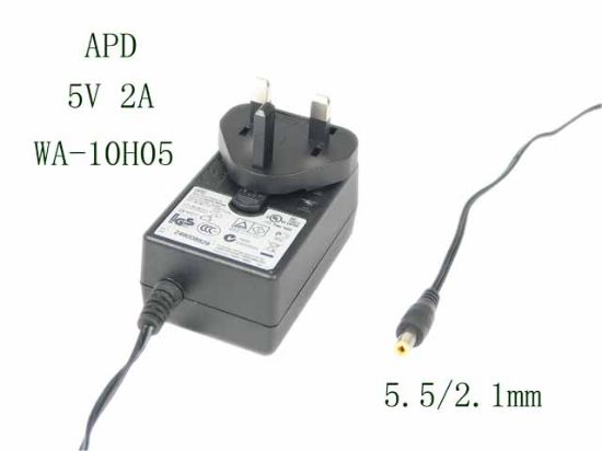 Picture of APD / Asian Power Devices WA-10H05 AC Adapter 5V-12V 5V 2A 10W, Barrel 5.5/2.1mm, UK 3-Pin Plug
