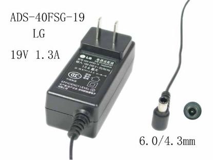 Picture of LG AC Adapter (LG) AC Adapter- Laptop ADS-40FSG-19, 19V 1.3A, 6.0/4.3mm WP, US 2P Plug,
