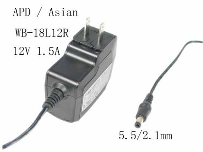 Picture of APD / Asian Power Devices WB-18L12R AC Adapter 5V-12V 12V 1.5A, Barrel 5.5/2.1mm, US 2-Pin Plug