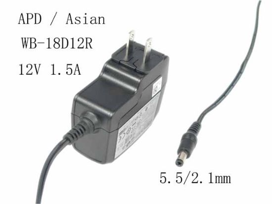 Picture of APD / Asian Power Devices WB-18D12R WB-18Q12R AC Adapter 5V-12V , 5.5/2.1mm, WB-18D12R