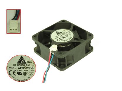 Picture of Delta Electronics AFB0624VH Server - Square Fan -P20V, sq60x60x25mm, DC 24V 0.17A, 3-wire