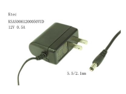 Picture of Ktec KSAS0061200050VUD AC Adapter 5V-12V 12V 0.5A, 5.5/2.1mm, US 2P Plug, New