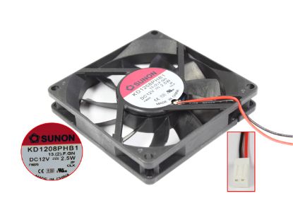 Picture of SUNON KD1208PHB1 Server - Square Fan 13.(2).F.GN, sq80x80x15mm, 2-wire, DC 12V 2.5W