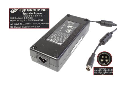 Picture of FSP Group Inc FSP150-AABN1  AC Adapter- Laptop 24V 6.25A, 4P P3&4=V+, 3-Prong