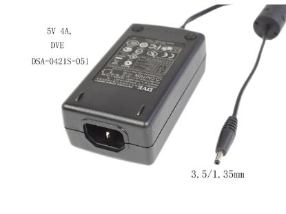 Picture of DVE DSA-0421S-051 AC Adapter - NEW Original 5V 4A, 3.5/1.35mm, C14, New