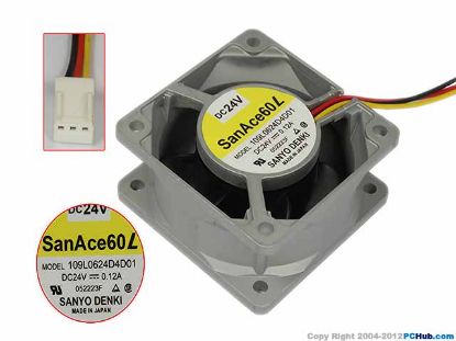 Picture of Sanyo Denki 109L0624D4D01 Server - Square Fan SF60x60x25, w80x3x3, 24V 0.12A, Steel