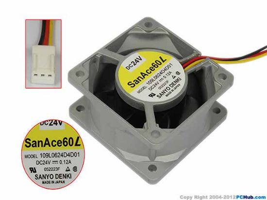 Picture of Sanyo Denki 109L0624D4D01 Server - Square Fan SF60x60x25, w80x3x3, 24V 0.12A, Steel