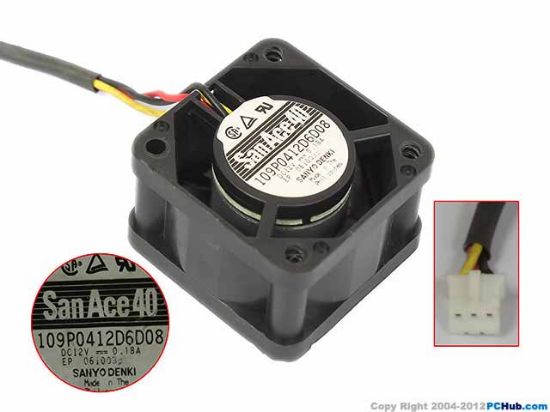 Picture of Sanyo Denki 109P0412D6D08 Server - Square Fan 12V0.18A, sq40x40x20mm, 3W