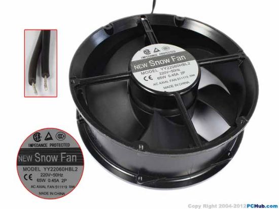 Picture of SNOW FAN / YONGYIHAO YY22060HBL2 Server - Round Fan Steel, rd220x220x60, 2w, AC 220V 0.45A