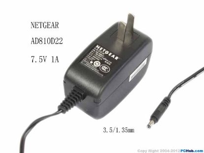 Picture of NETGEAR AD810D22 AC Adapter 5V-12V 7.5V 1A, 3.5/1.35mm, US 2P Plug, New