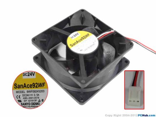 Picture of Sanyo Denki 9WF0924S203 Server - Square Fan sq92x92x32, 3-wire, 24V 0.5A