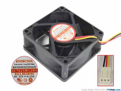 Picture of EverCool EC7025M12BA Server - Square Fan 12V0.19A, sq70x70x25mm, 3W