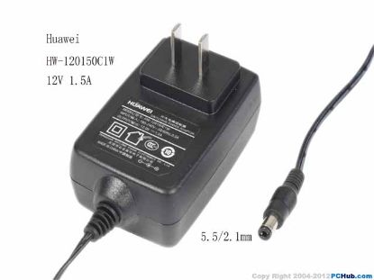 Picture of Huawei HW-120150C1W AC Adapter 5V-12V 12V 1.5A, 5.5/2.1mm, US 2P Plug, New