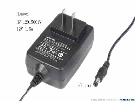 Picture of Huawei HW-120150C1W AC Adapter 5V-12V 12V 1.5A, 5.5/2.1mm, US 2P Plug, New