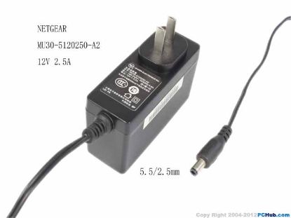 Picture of NETGEAR MU30-5120250-A2 AC Adapter 5V-12V 12V 2.5A, 5.5/2.5mm, US 2P Plug