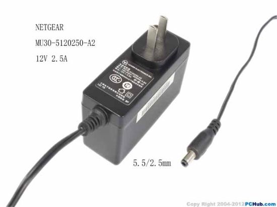 Picture of NETGEAR MU30-5120250-A2 AC Adapter 5V-12V 12V 2.5A, 5.5/2.5mm, US 2P Plug