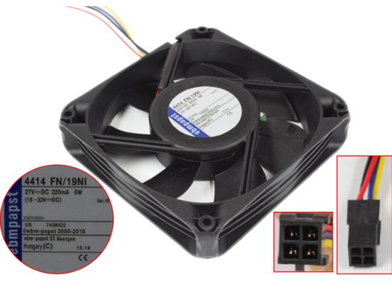 Picture of ebm-papst 4414 FN/19NI Server - Square Fan 4414FN/19NI, sq120x120x25, w75x4x4, 12V 0.22A