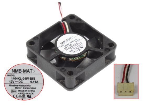 Picture of NMB-MAT / Minebea 1404KL-04W-B59 Server - Square Fan B00, sq35x35x10mm, w50x 3x 3, DC 12V 0.11A,