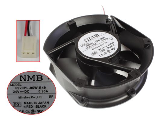 Picture of NMB-MAT / Minebea 5920PL-05W-B49 Server - Round Fan DQ1, RF172x150x50, w100x3x3, 24V 0.95A, Steel