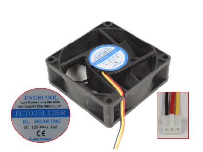 Picture of EverCool EC7025L12ER Server - Square Fan 12V0.14A, sq70x70x25mm, 100x3Wx3P
