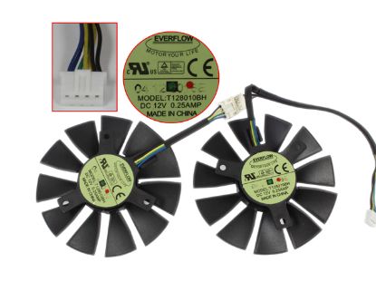 Picture of Everflow T128010BH Server - Frameless / GPU Fan 12V 0.25A, W180x 6x 4, D75xC40, Black, 2 Fan