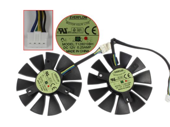 Picture of Everflow T128010BH Server - Frameless / GPU Fan 12V 0.25A, W180x 6x 4, D75xC40, Black, 2 Fan