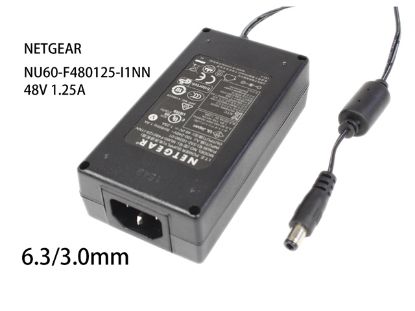 Picture of NETGEAR NU60-F480125-I1NN, AC Adapter 20V & Above 48V 1.25A, 6.3/3.0mm, C14